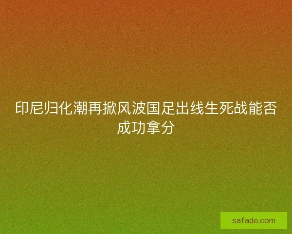 印尼归化潮再掀风波国足出线生死战能否成功拿分